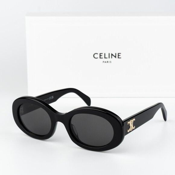 Celine TRIOMPHE Women Sunglasses Black Smoke Oval CL40194U 01A BRAND NEW - Picture 1 of 14